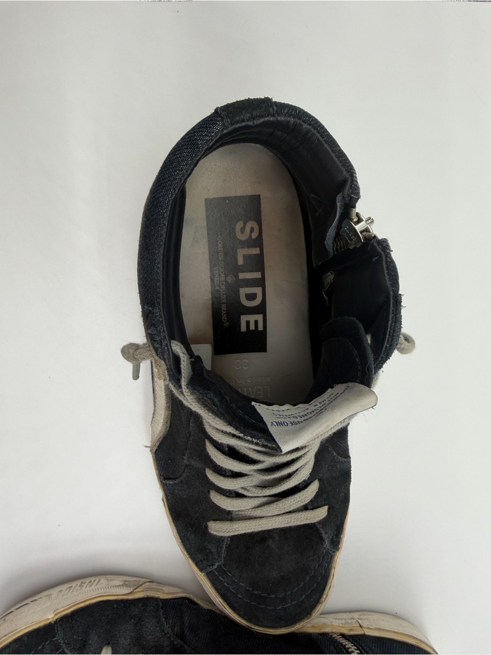 Golden Goose Black High-Top Sneakers with White Laces Sz 38 EU - Picture 4 of 9